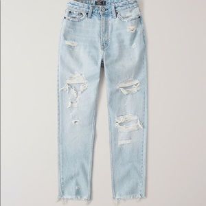 Abercrombie High rise mom jeans - shredded light wash